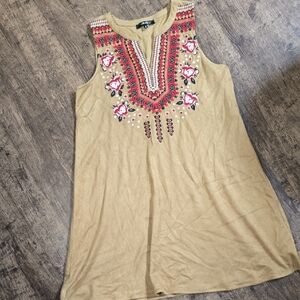 ANDREE BY UNIT Women's S Embroidered Tan Sleeveless Dress